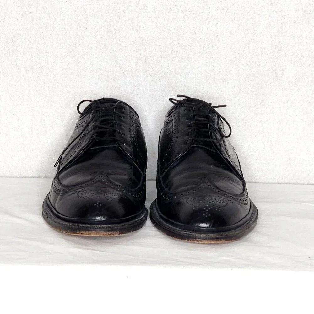 Sears Easy Flex 70128 VTG Black Wing Tip Lace Up Shoes 10.5 Pebbled Leather